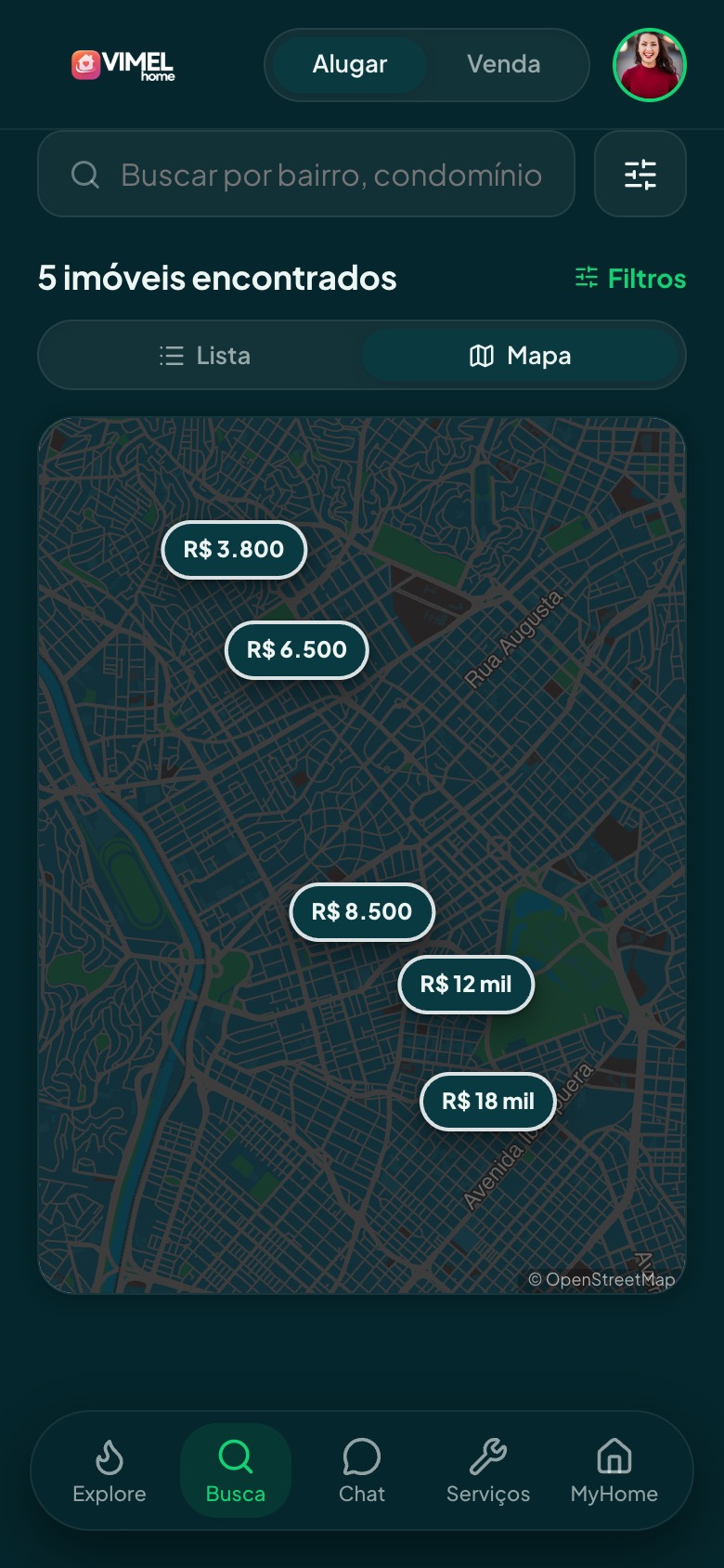 Mapa com custo total