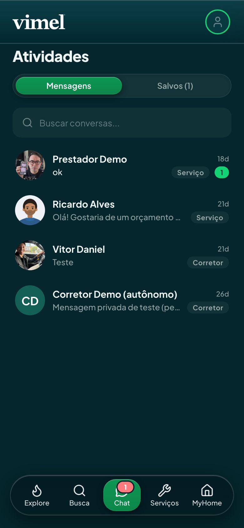 Chat do Vimel Home