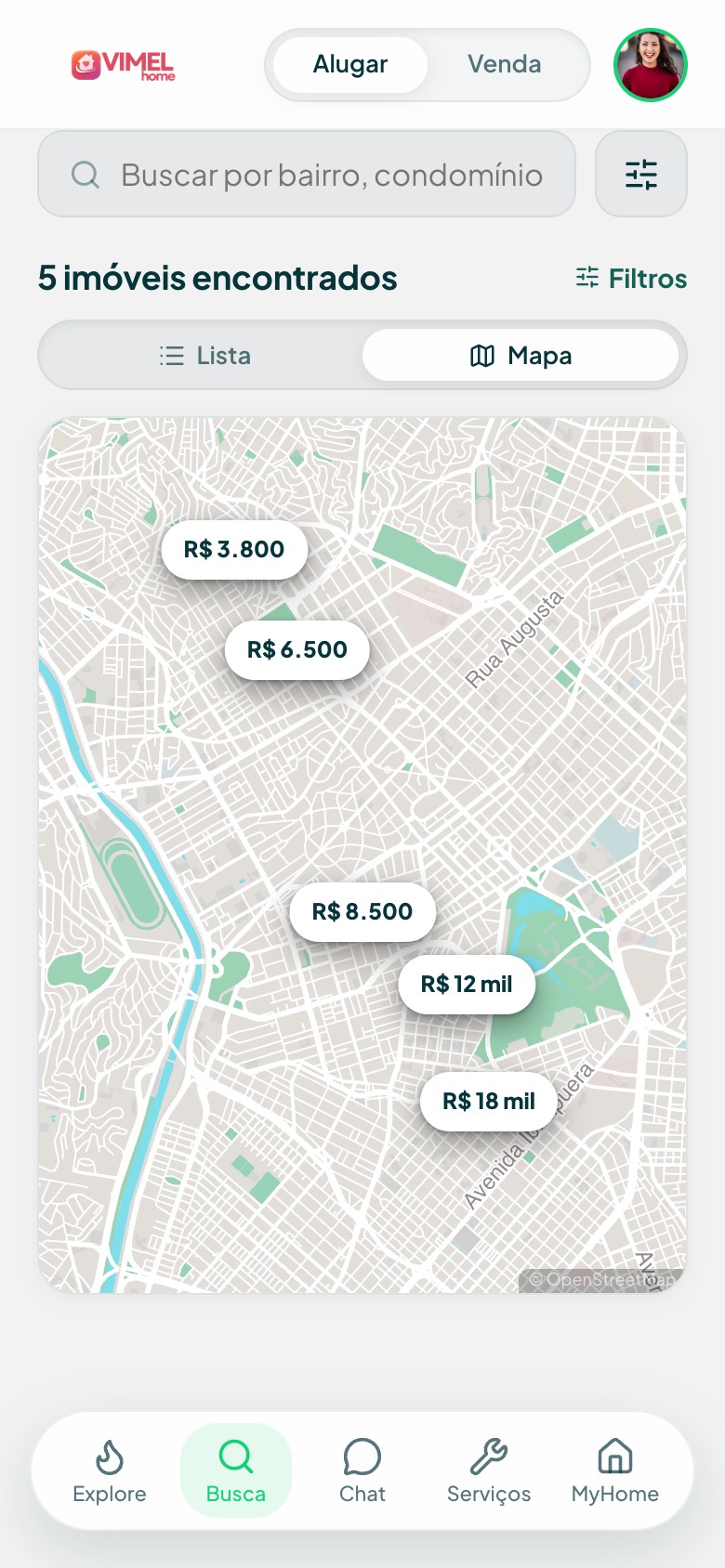 Mapa de busca no tema claro