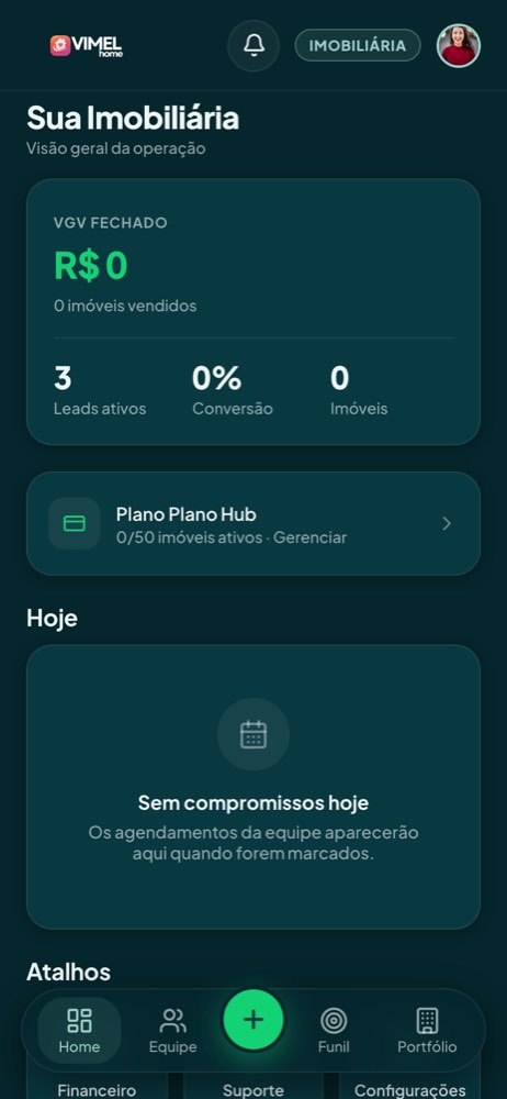 Painel da imobiliária (tema escuro)