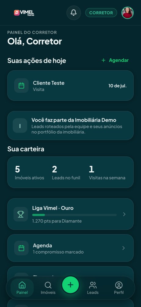 Painel do corretor (tema escuro)